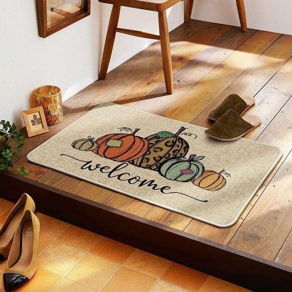 Pumpkin Welcome Decorative Doormat, Fall Halloween - Picture 4 of 7